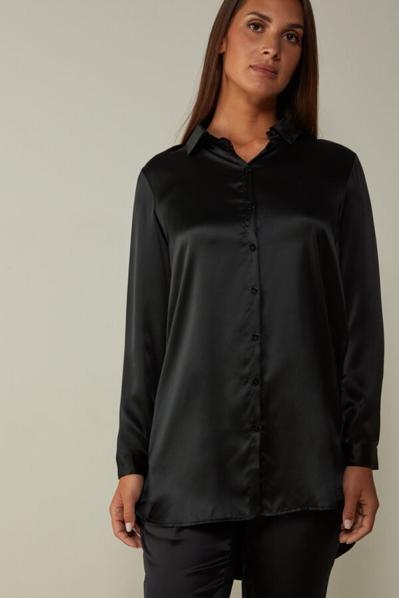 Intimissimi Silk Shirt Crne | SN-ITMSM58056