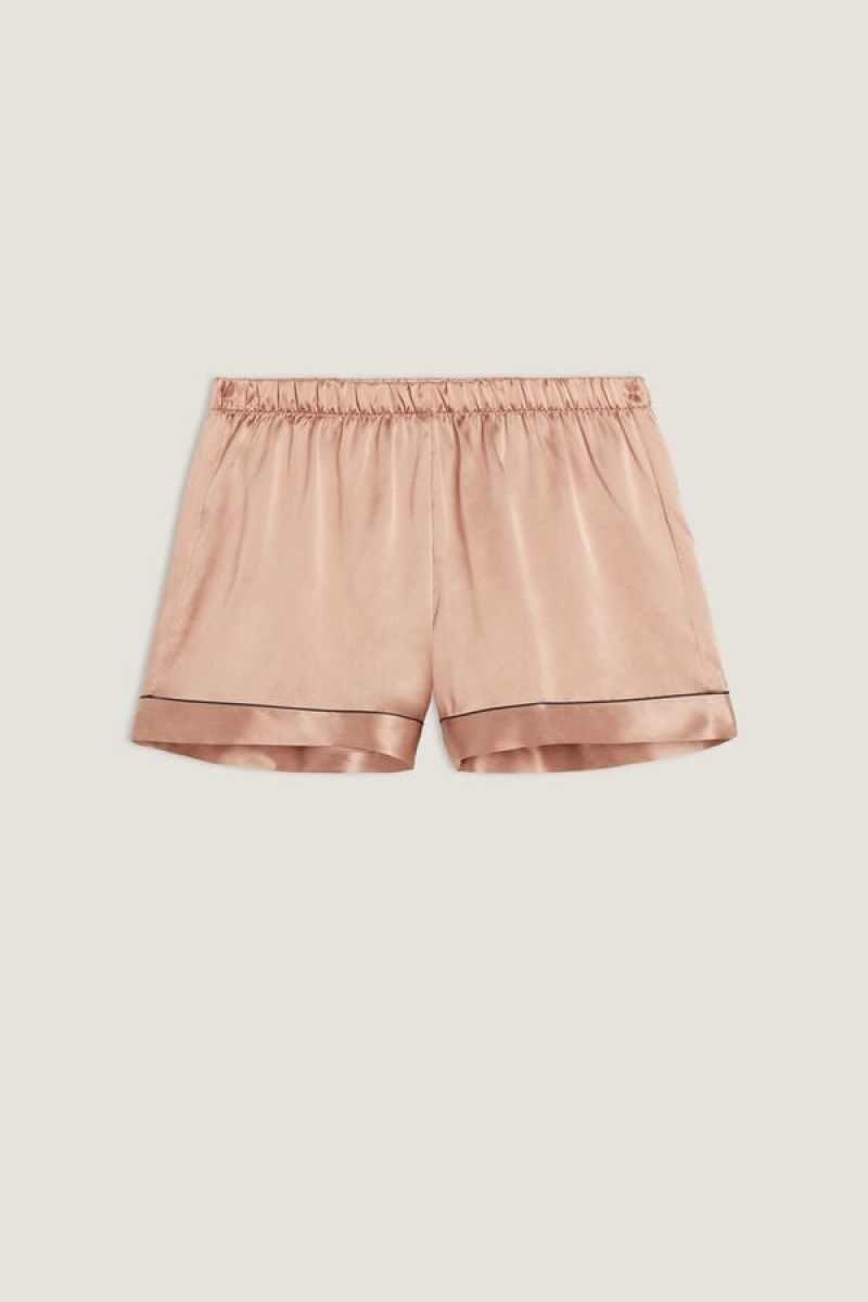 Intimissimi Silk Shorts With Contrast Trim Bež | SN-ITMSM58321