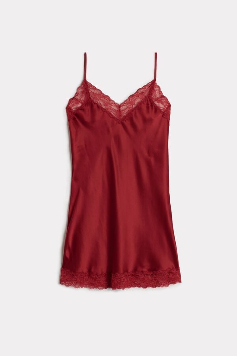 Intimissimi Silk Slip With Lace Insert Detail Crvene | SN-ITMSM57807