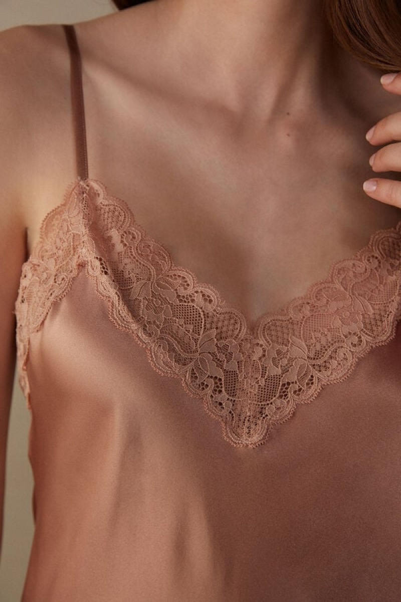 Intimissimi Silk Slip With Lace Insert Detail Bež | SN-ITMSM57808