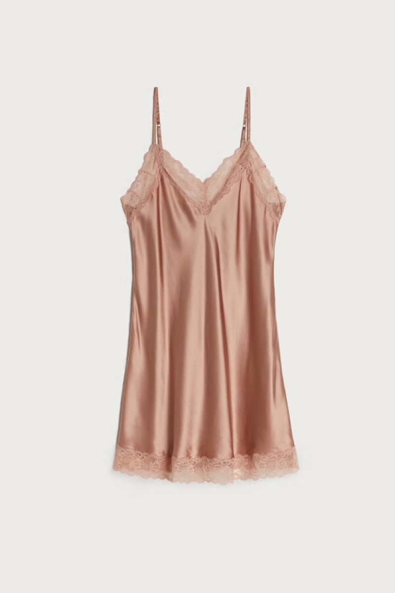 Intimissimi Silk Slip With Lace Insert Detail Bež | SN-ITMSM57808