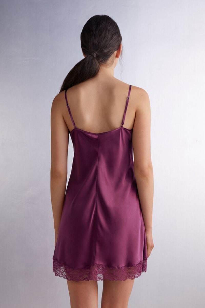 Intimissimi Silk Slip With Lace Insert Detail Ljubičaste | SN-ITMSM57827