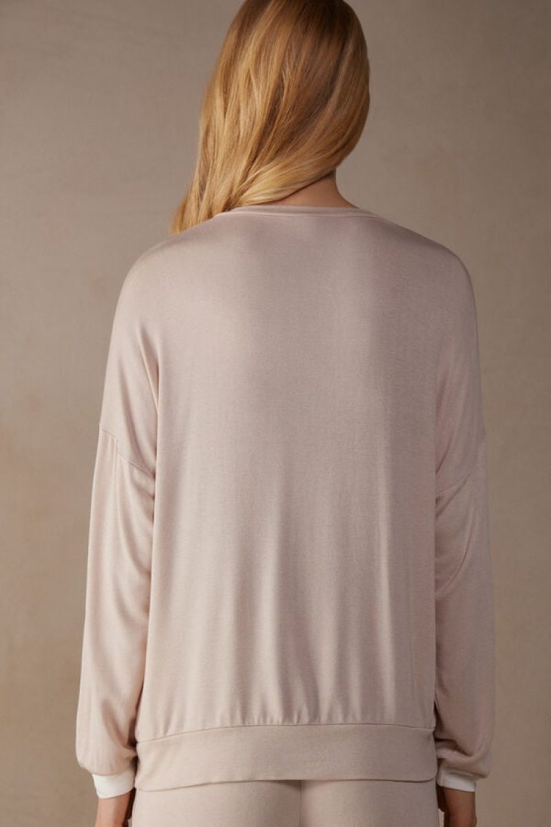 Intimissimi Simple Elegance Long Sleeve Top In Modal Roze | SN-ITMSM58239