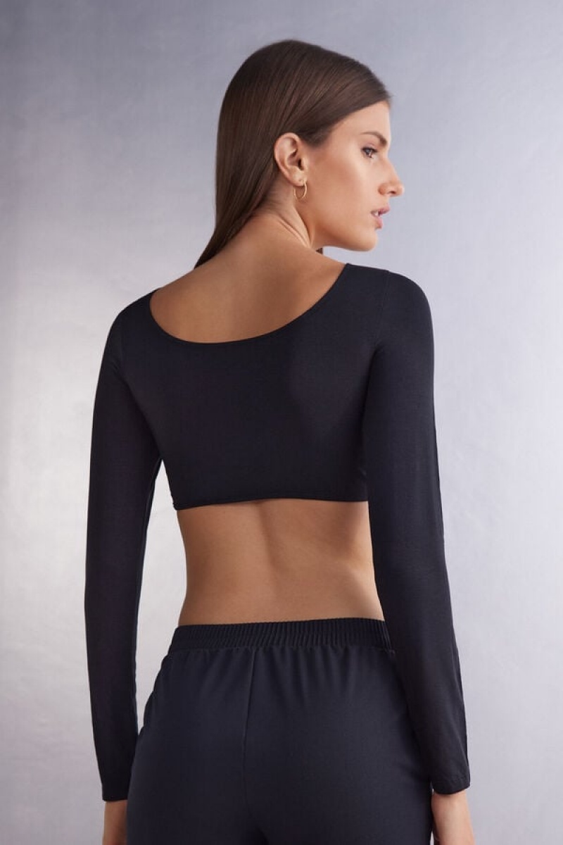 Intimissimi Sinful Fantasies Long Sleeve Crop Top Crne | SN-ITMSM58107