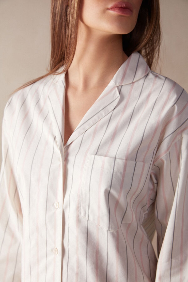 Intimissimi Soft Spring Long Sleeve Button-up Shirt Bijele | SN-ITMSM58249