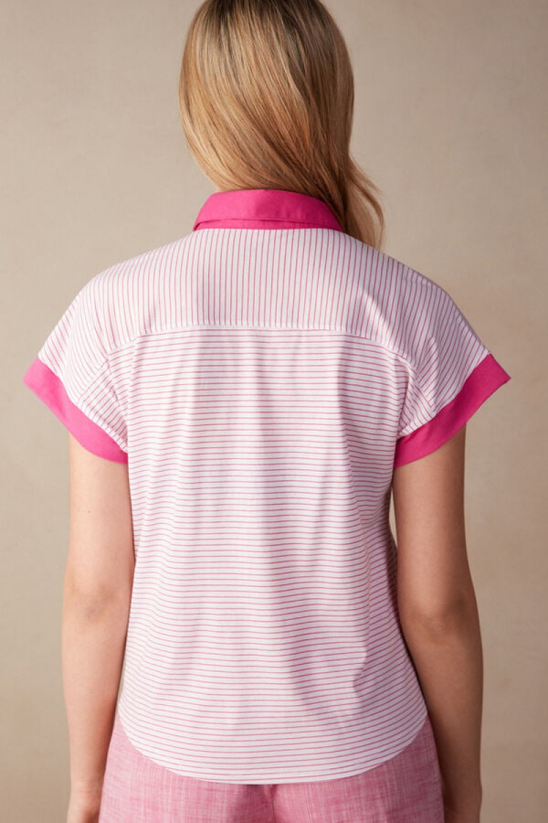 Intimissimi Strawberry Milkshake Short Sleeve Top In Supima® Ultrafresh Cotton Roze | SN-ITMSM58345