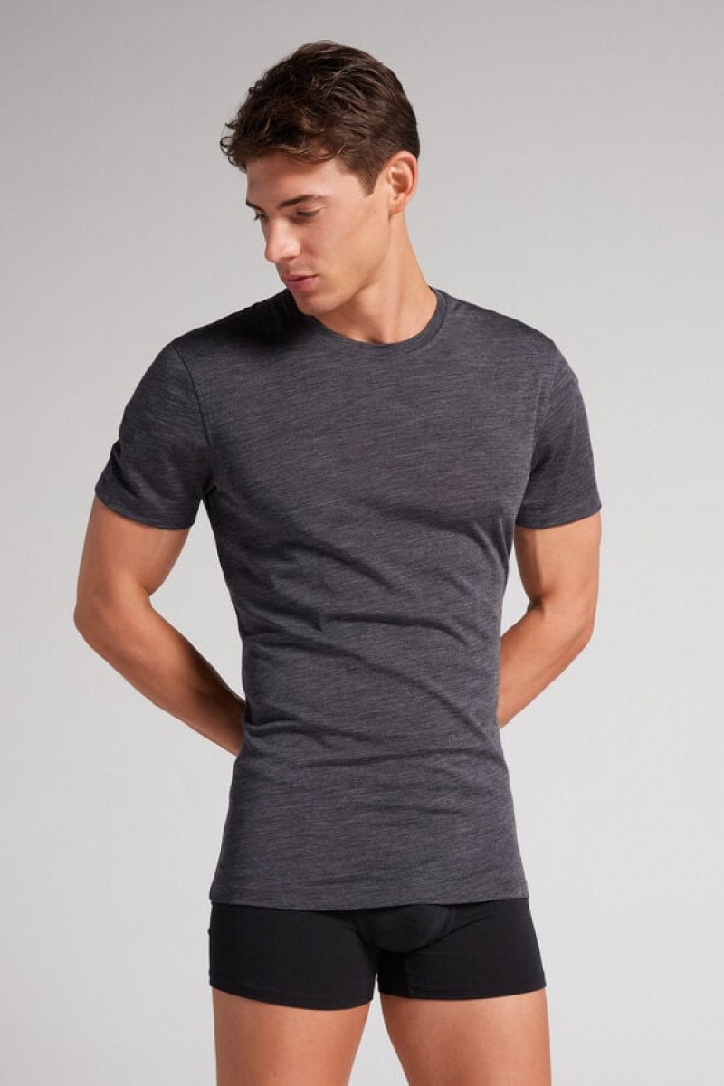 Intimissimi Stretch Merino Vuna Short-sleeve T-shirt Tamno Sive | SN-ITMSM58590