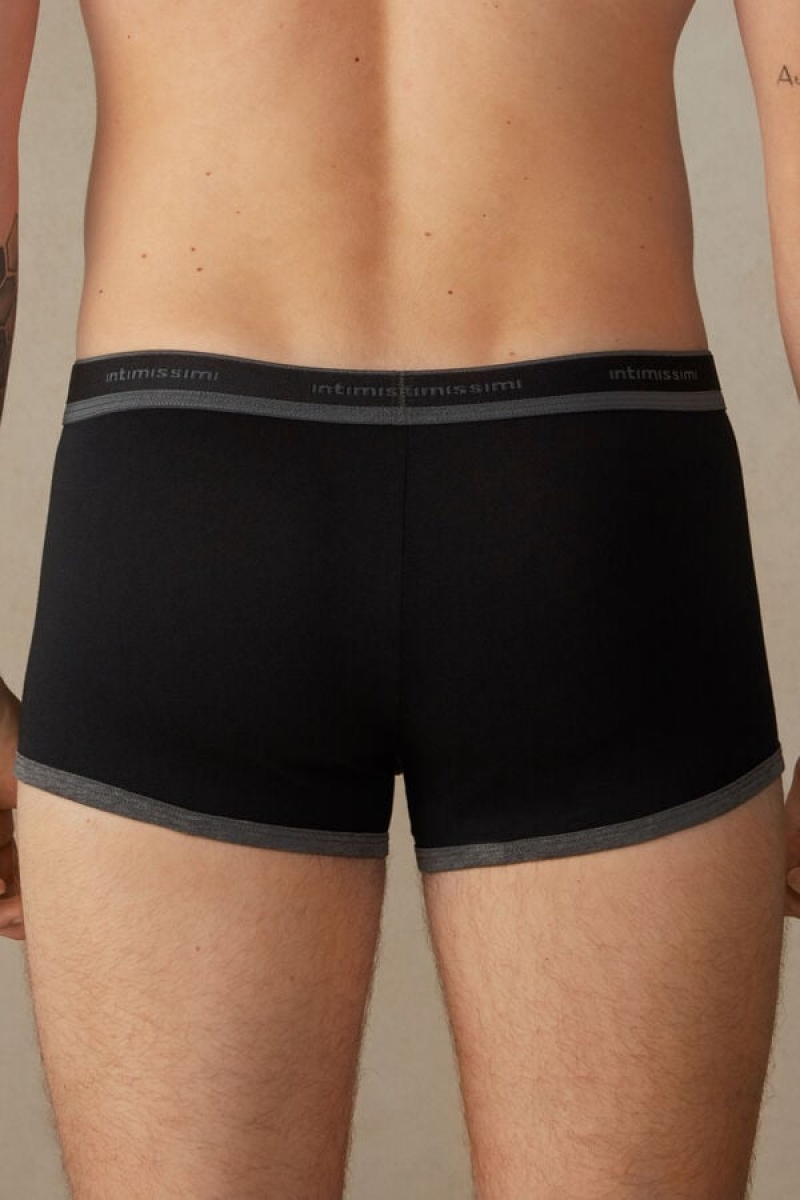 Intimissimi Stretch Supima® Cotton Boxer Shorts With Logo Detail Crne | SN-ITMSM58487