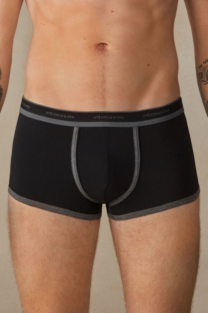 Intimissimi Stretch Supima® Cotton Boxer Shorts With Logo Detail Crne | SN-ITMSM58487