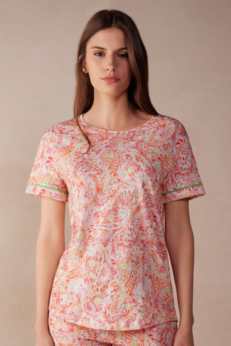 Intimissimi Summer Journey Ultrafresh Supima® Cotton Short Sleeve Top Visebojne | SN-ITMSM58365