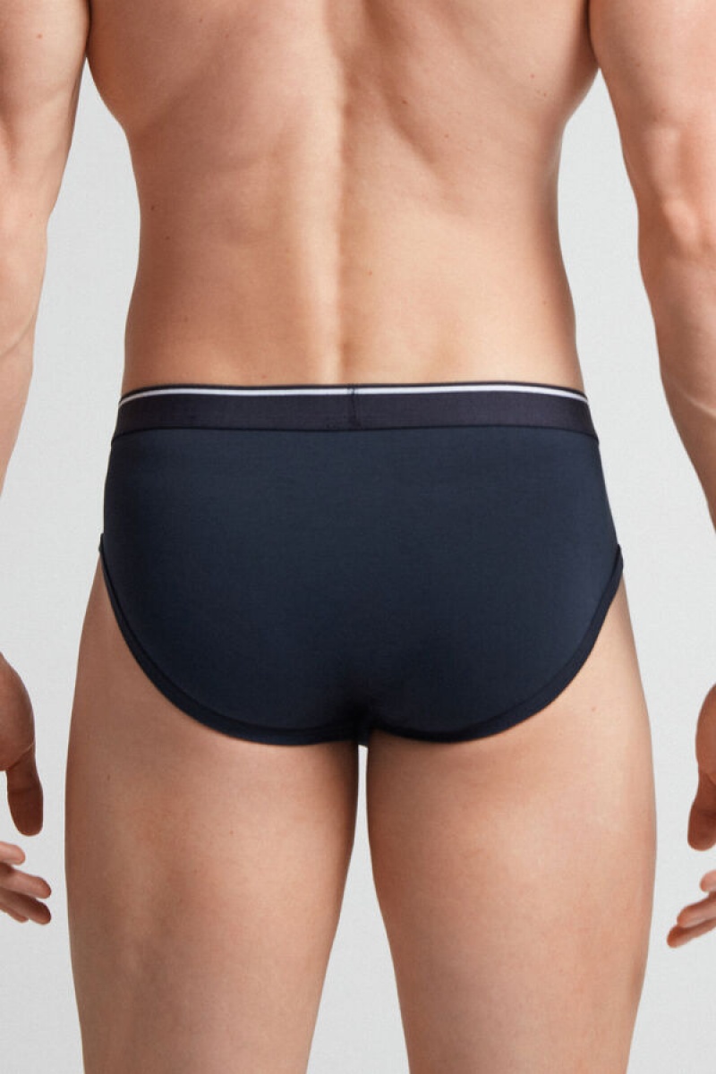 Intimissimi Supima Cotton Briefs With Visible Elastic Plave | SN-ITMSM58545