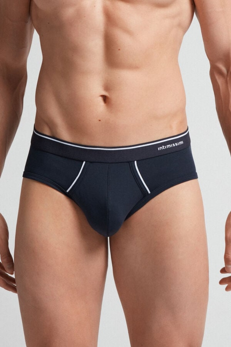 Intimissimi Supima Cotton Briefs With Visible Elastic Plave | SN-ITMSM58545