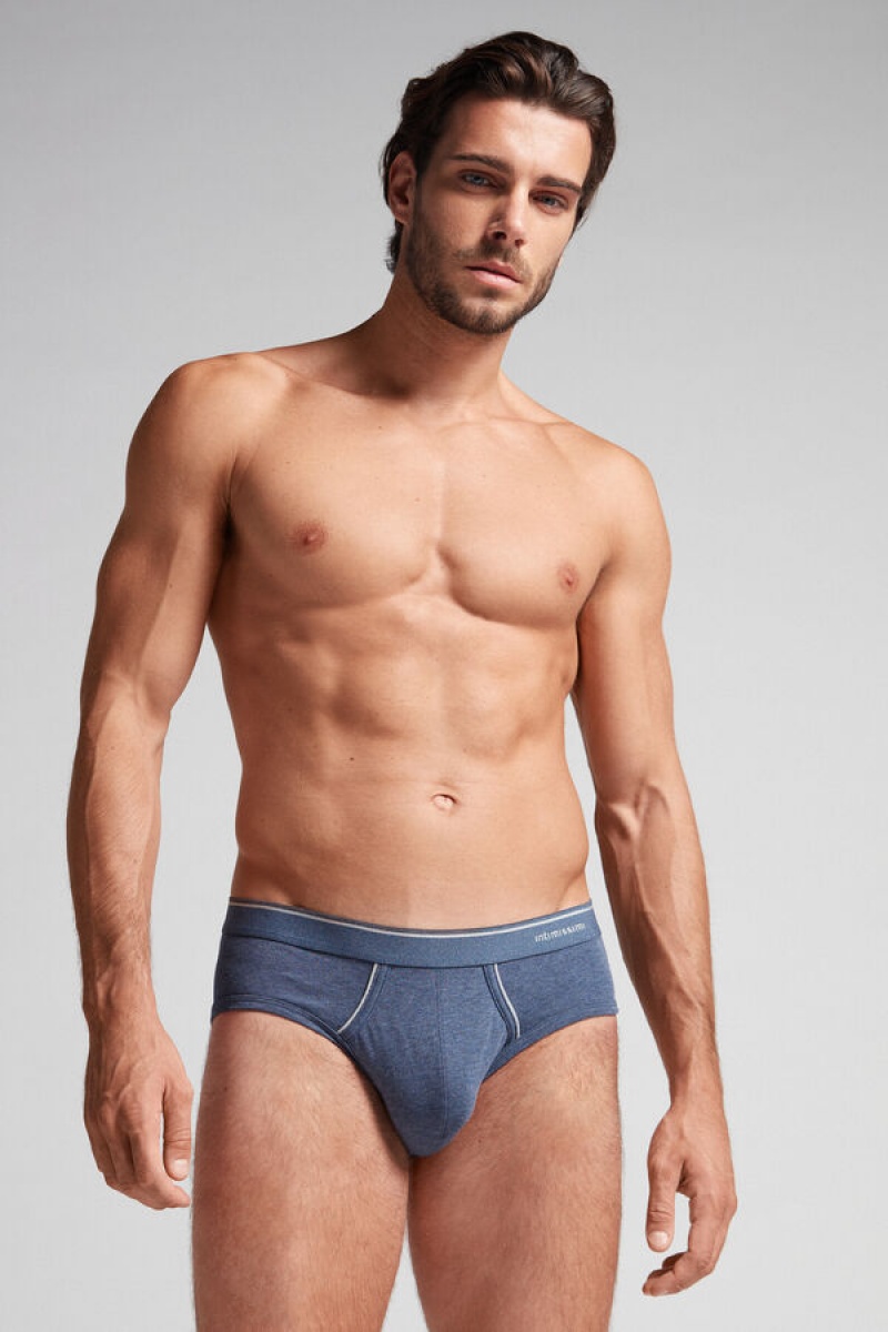 Intimissimi Supima Cotton Briefs With Visible Elastic Plave | SN-ITMSM58550