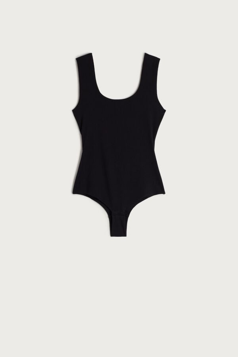 Intimissimi Supima Cotton® Scoop Neck Bodysuit Crne | SN-ITMSM57860