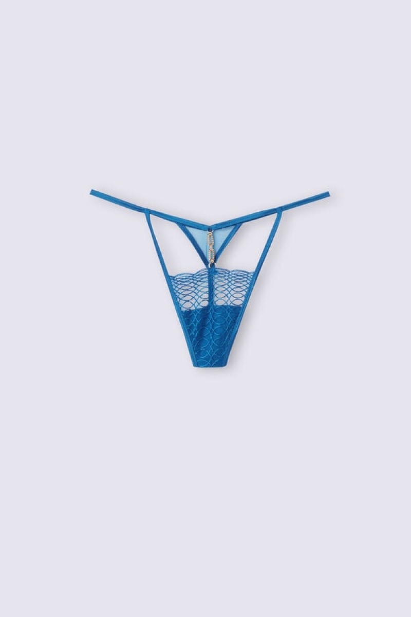 Intimissimi Sweet Escape ‘80s Stil Thong Plave | SN-ITMSM57748