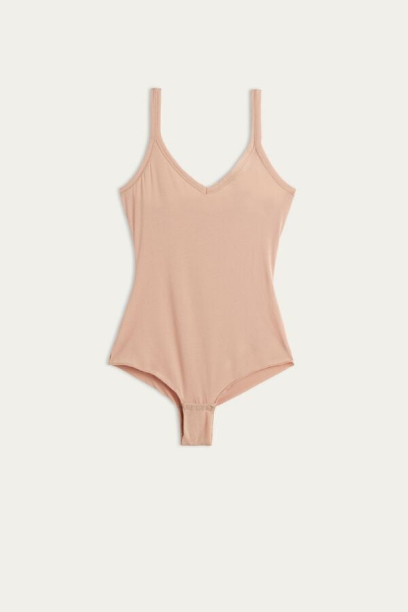 Intimissimi Tank Stil Bodysuit In Supima® Ultralight Cotton Bež | SN-ITMSM57865