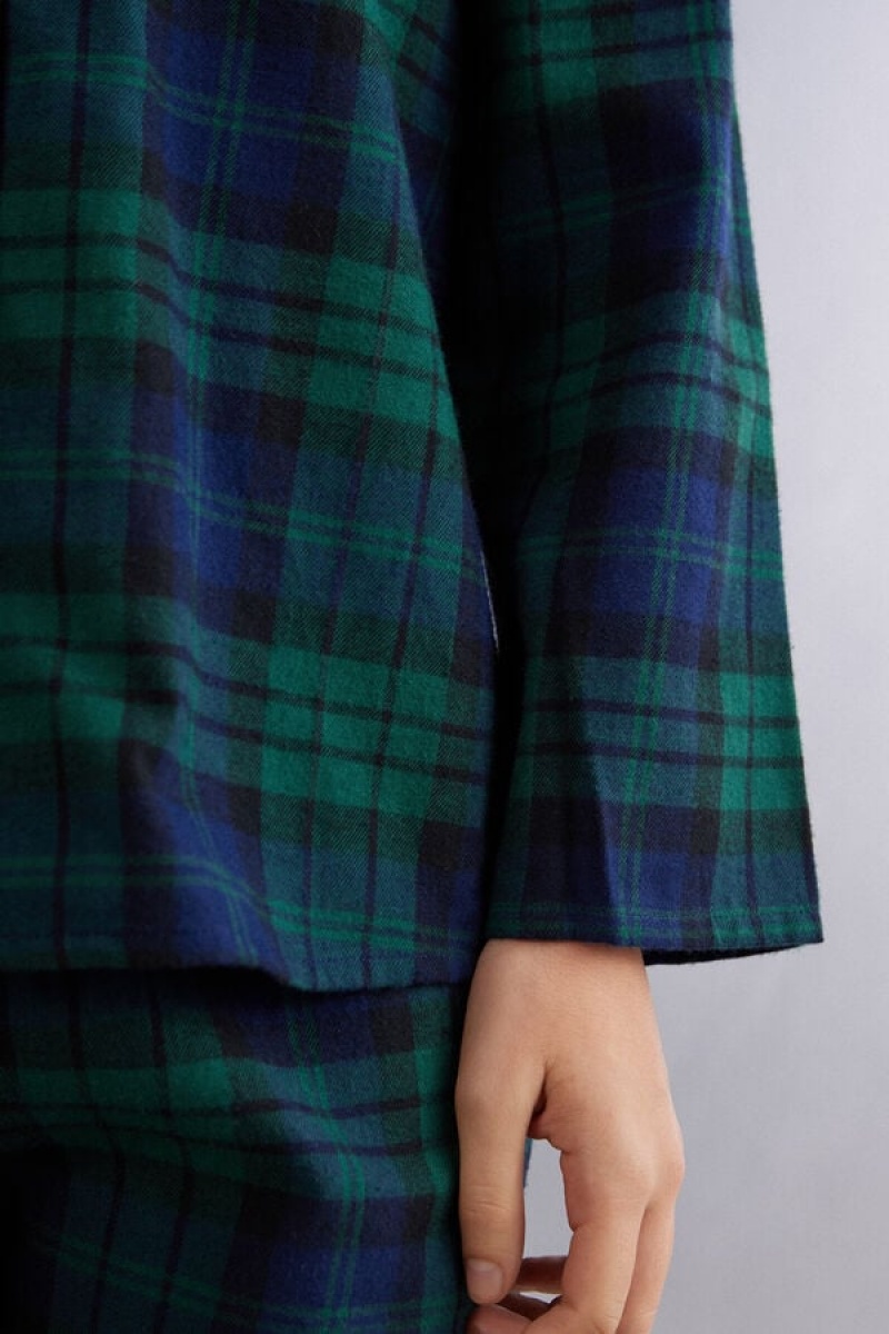 Intimissimi Tartan Brushed Cloth Full Length Pajamas Plave | SN-ITMSM58300