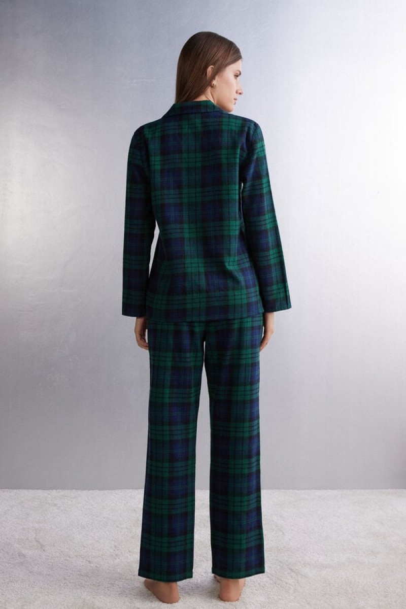 Intimissimi Tartan Brushed Cloth Full Length Pajamas Plave | SN-ITMSM58300