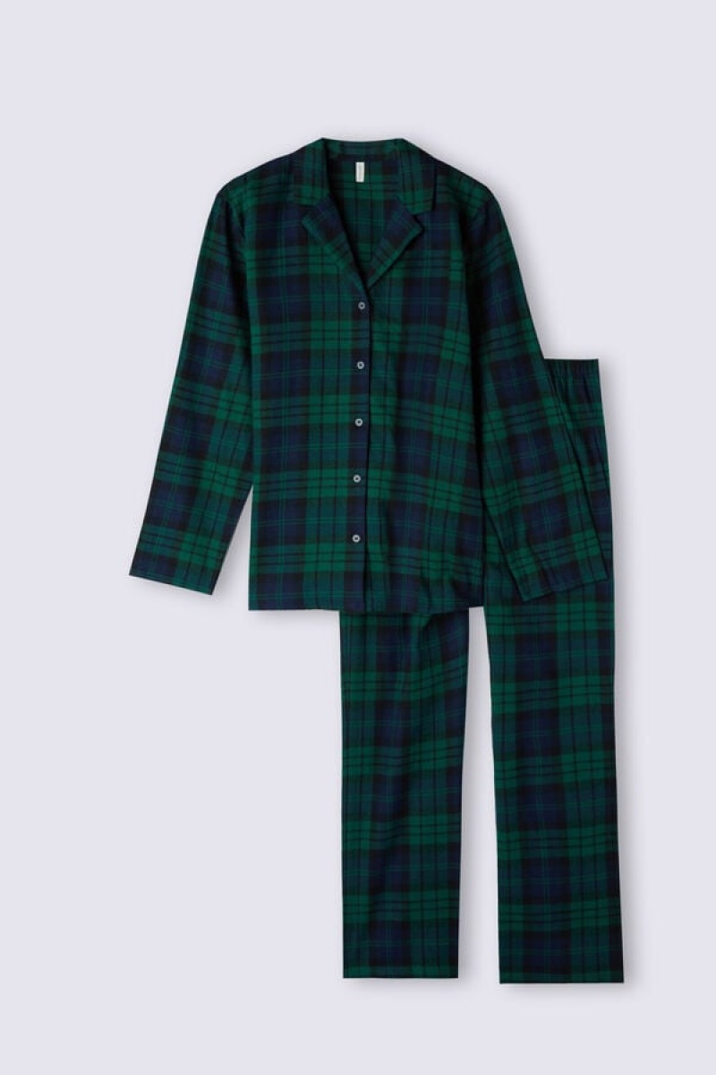 Intimissimi Tartan Brushed Cloth Full Length Pajamas Plave | SN-ITMSM58300