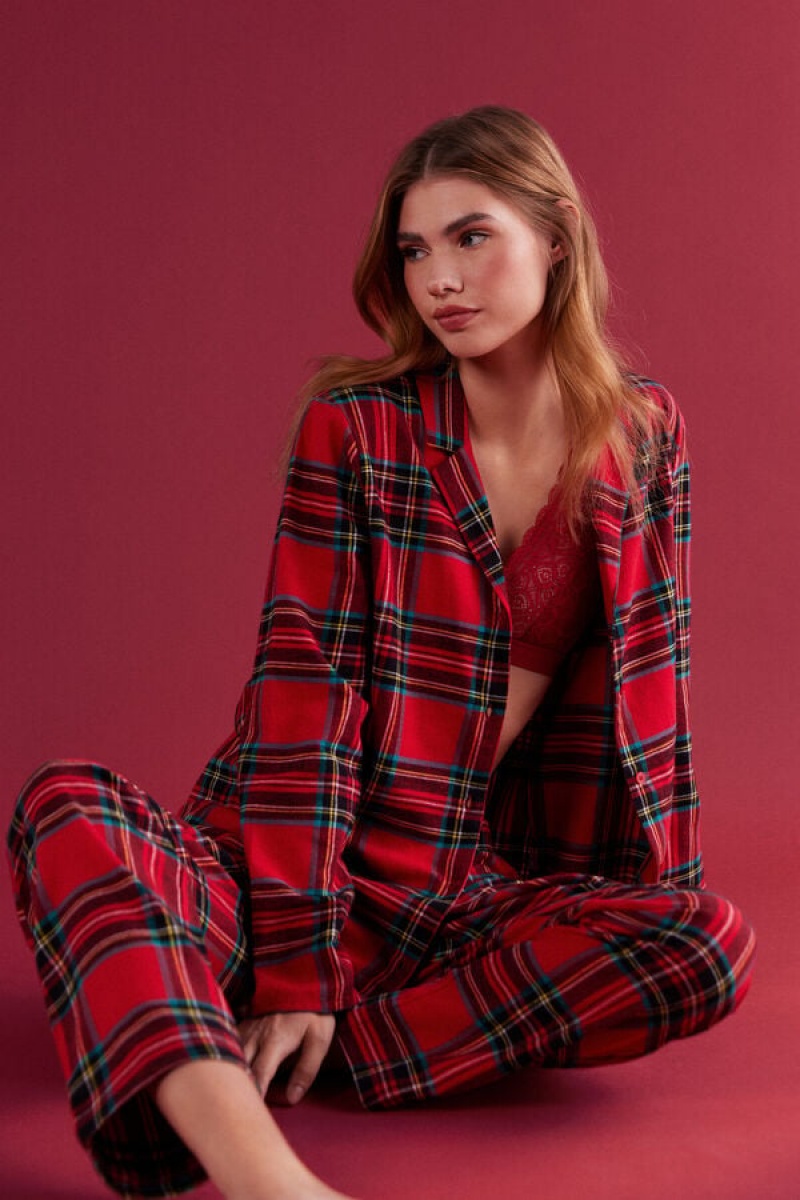 Intimissimi Tartan Brushed Cloth Full Length Pajamas Crvene | SN-ITMSM58301