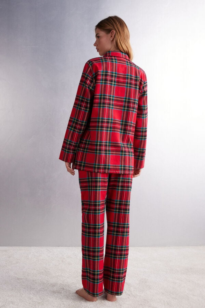 Intimissimi Tartan Brushed Cloth Full Length Pajamas Crvene | SN-ITMSM58301