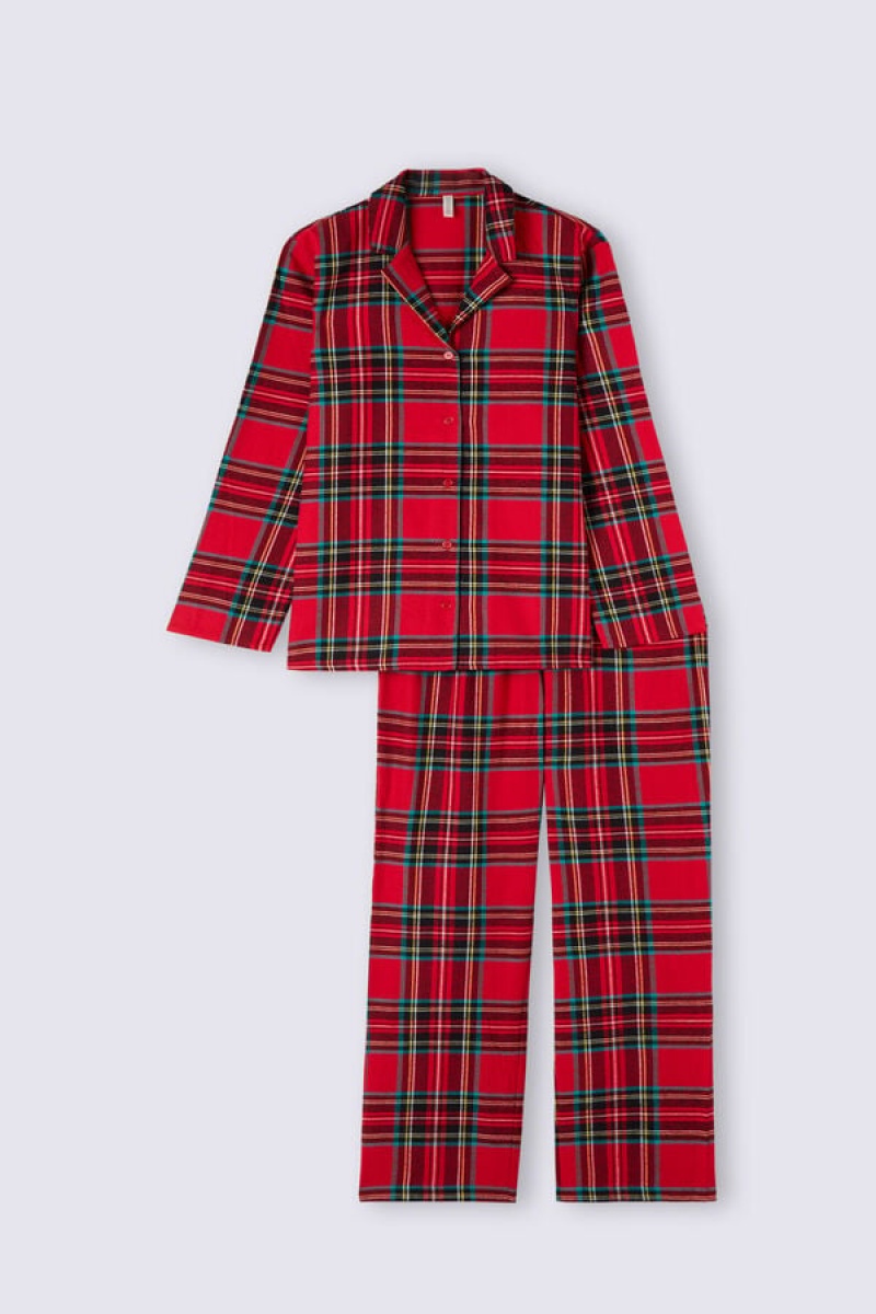 Intimissimi Tartan Brushed Cloth Full Length Pajamas Crvene | SN-ITMSM58301