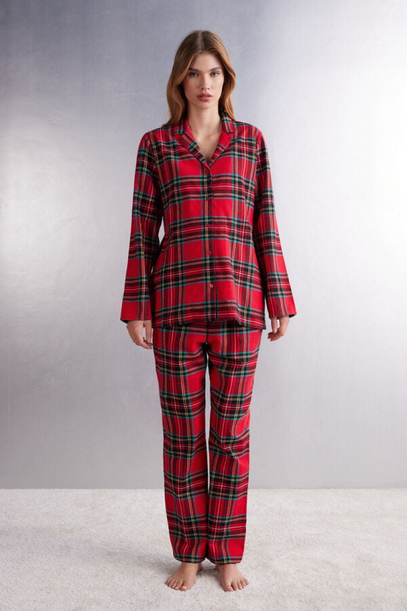 Intimissimi Tartan Brushed Cloth Full Length Pajamas Crvene | SN-ITMSM58301