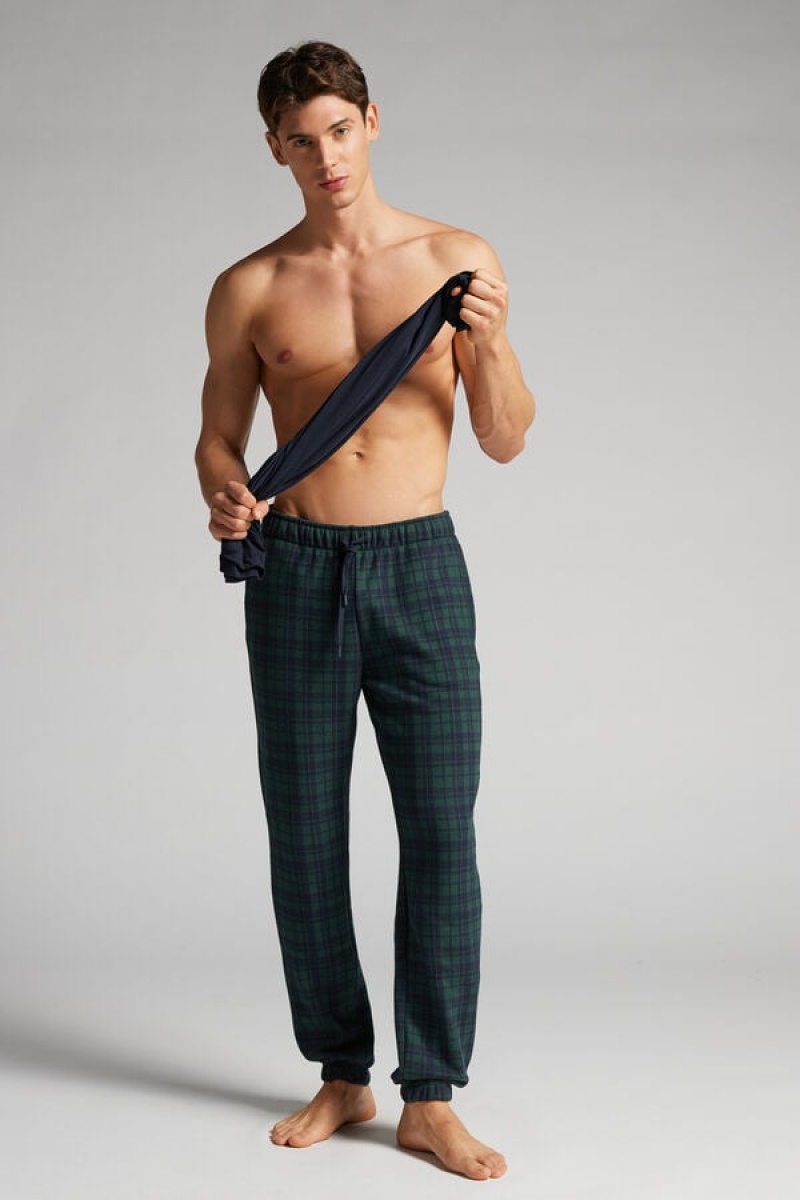 Intimissimi Tartan Patterned Tricot Full Length Pants Plave | SN-ITMSM58768