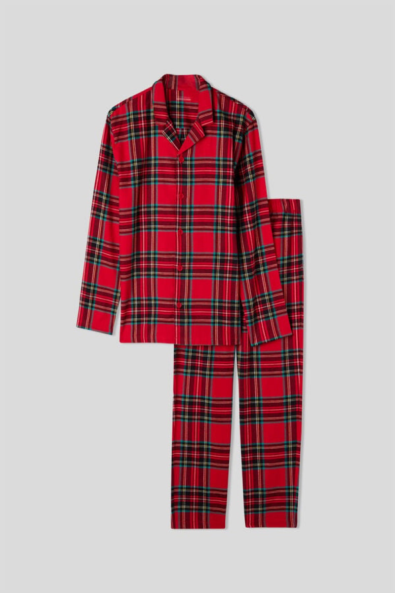 Intimissimi Tartan Print Full Length Pajamas In Brushed Cloth Crvene | SN-ITMSM58722