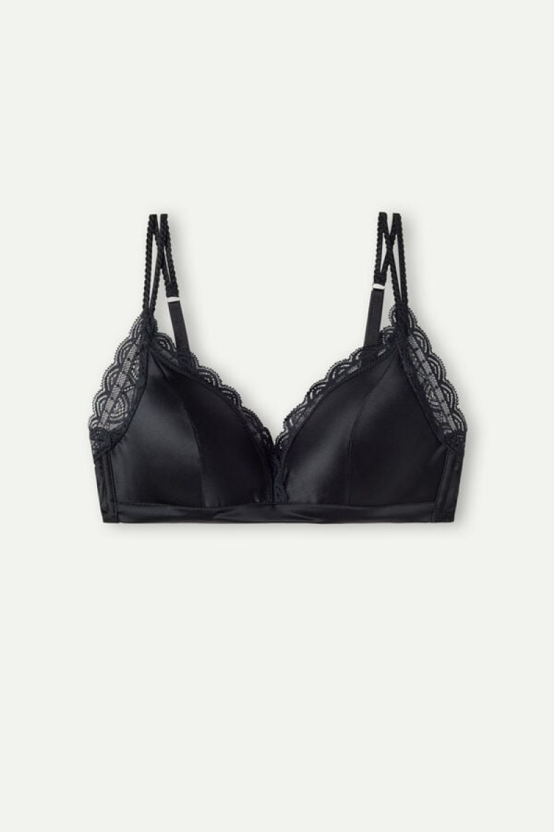 Intimissimi Tiziana Silk And Lace Triangle Bra Crne | SN-ITMSM56611