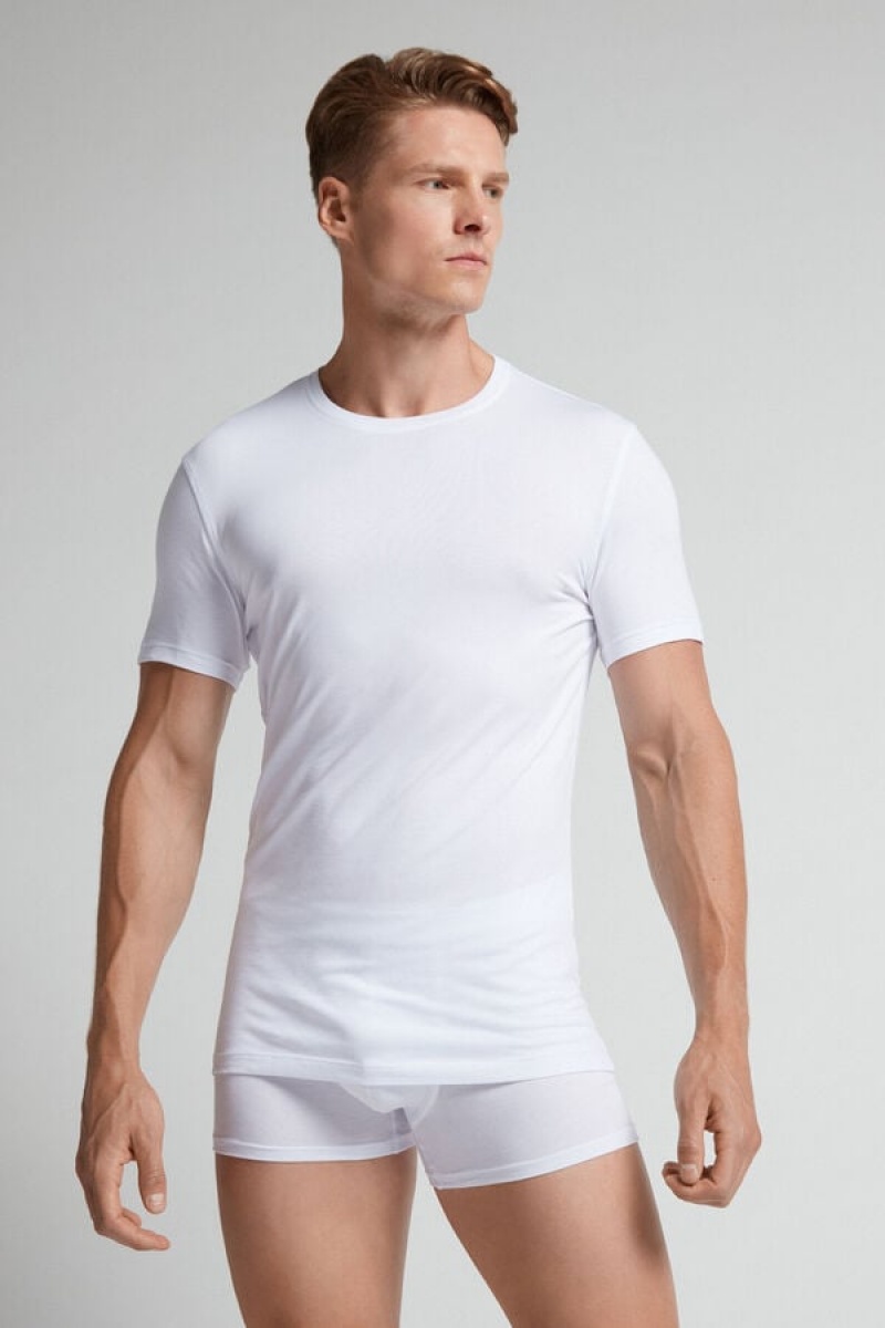 Intimissimi T-shirt In Stretch Supima® Cotton Bijele | SN-ITMSM58586