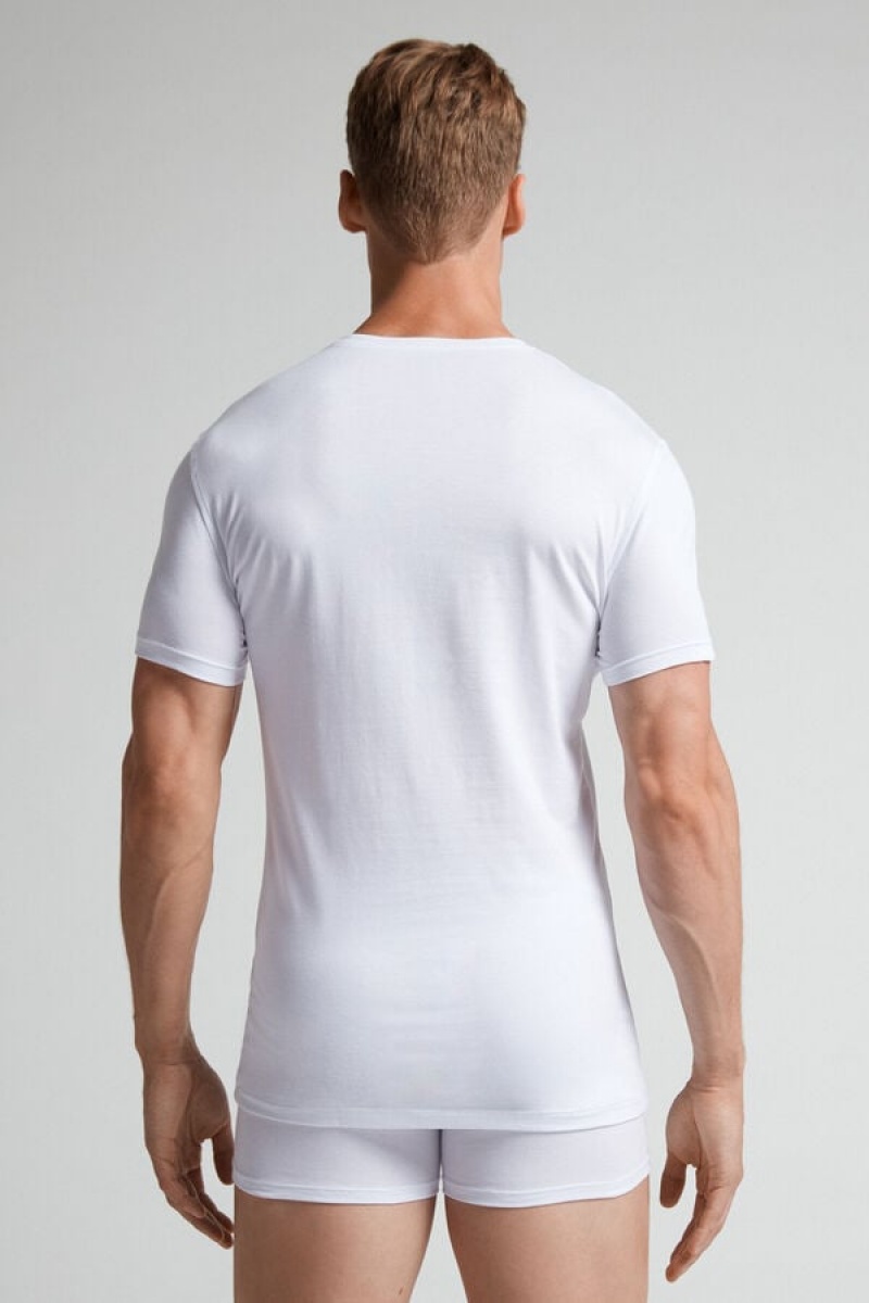 Intimissimi T-shirt In Stretch Supima® Cotton Bijele | SN-ITMSM58586