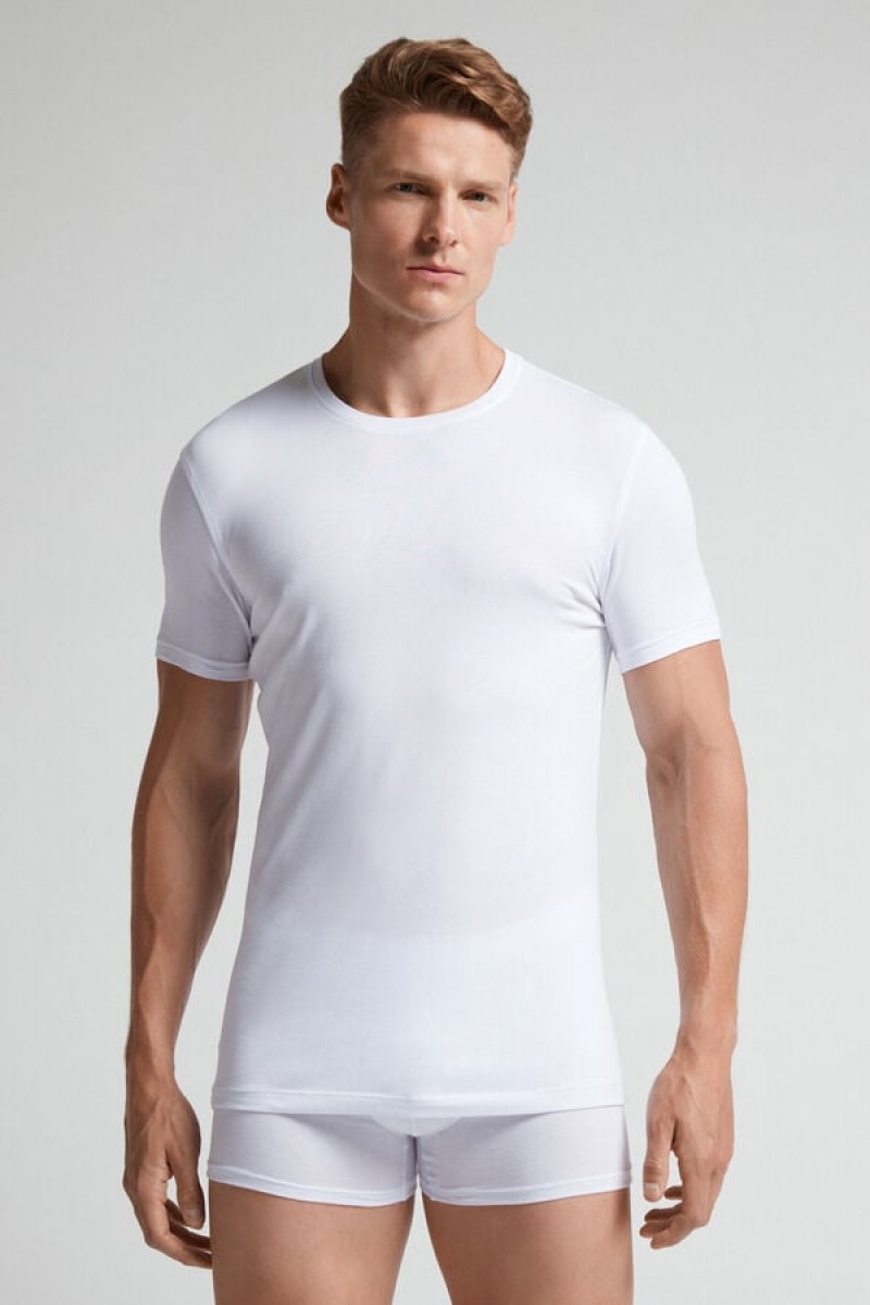 Intimissimi T-shirt In Stretch Supima® Cotton Bijele | SN-ITMSM58586