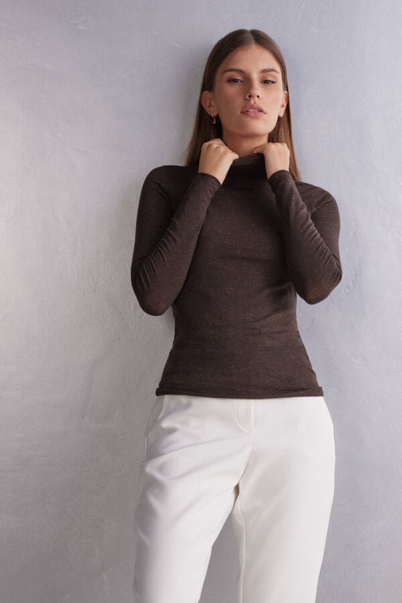 Intimissimi Turtleneck Top In Modal Light With Cashmere Lamé | SN-ITMSM58138