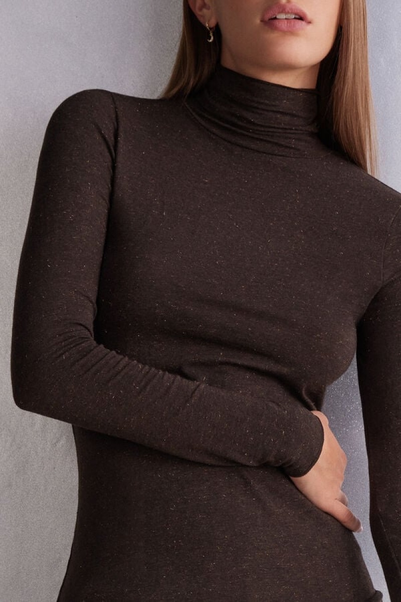 Intimissimi Turtleneck Top In Modal Light With Cashmere Lamé | SN-ITMSM58138