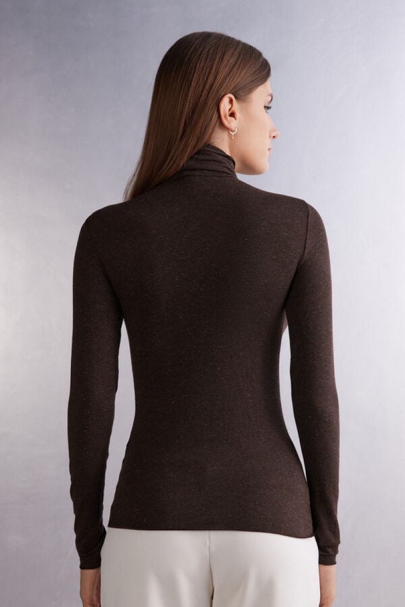 Intimissimi Turtleneck Top In Modal Light With Cashmere Lamé | SN-ITMSM58138