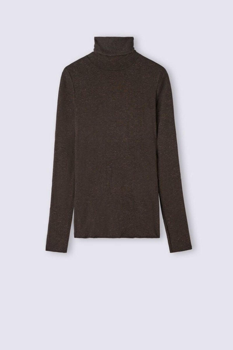 Intimissimi Turtleneck Top In Modal Light With Cashmere Lamé | SN-ITMSM58138