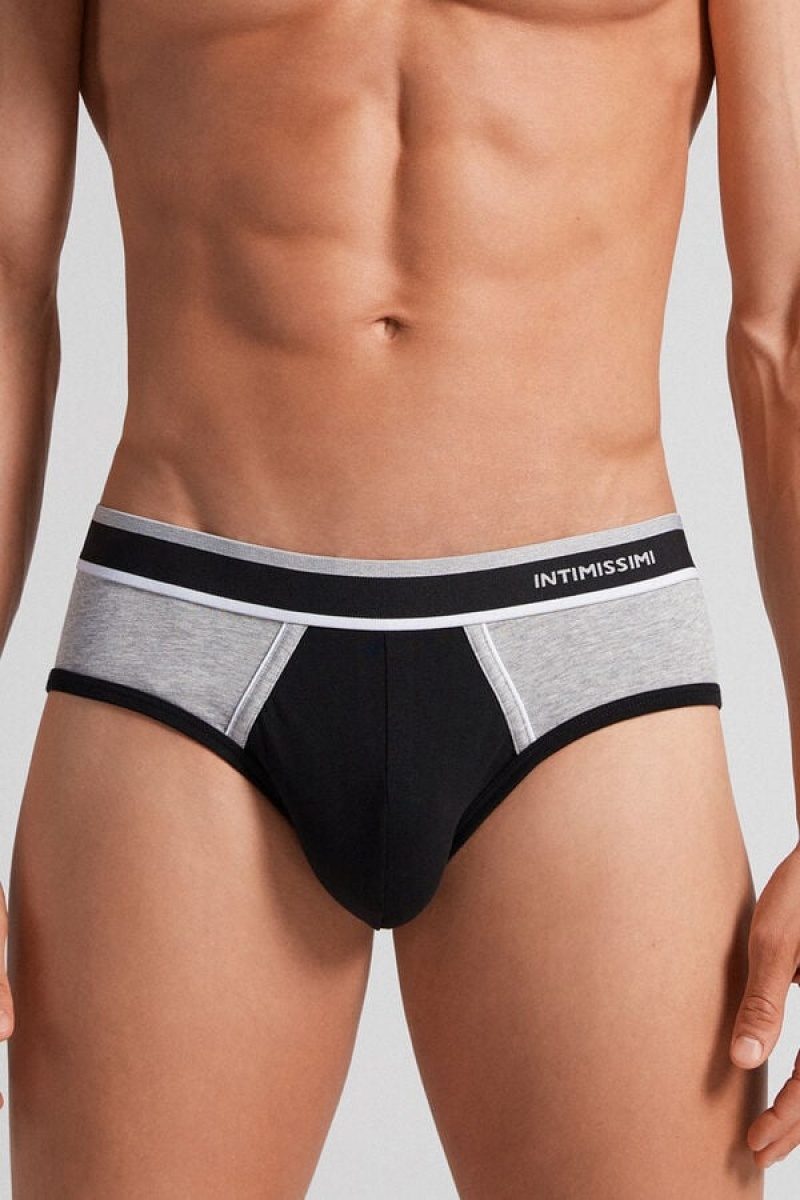 Intimissimi Two-tone Stretch Supima® Cotton Briefs Crne | SN-ITMSM58555