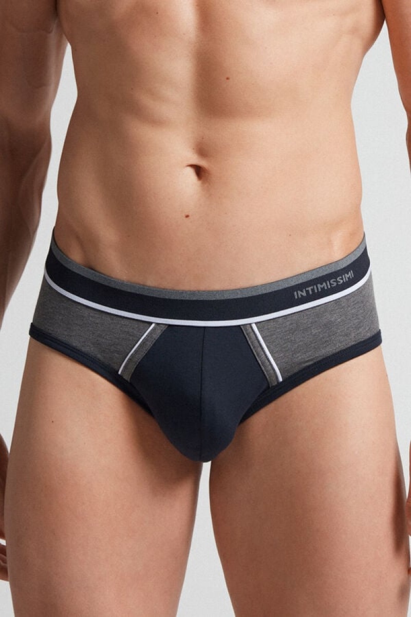 Intimissimi Two-tone Stretch Supima® Cotton Briefs Plave | SN-ITMSM58556