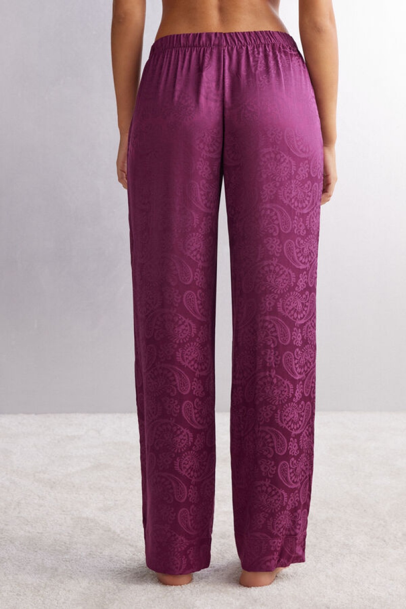 Intimissimi Velvet Paisley Satin Jacquard Full Length Pants Ljubičaste | SN-ITMSM58282