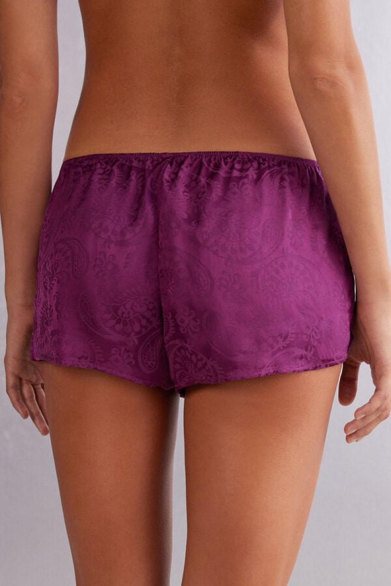 Intimissimi Velvet Paisley Satin Jacquard Shorts Ljubičaste | SN-ITMSM58391