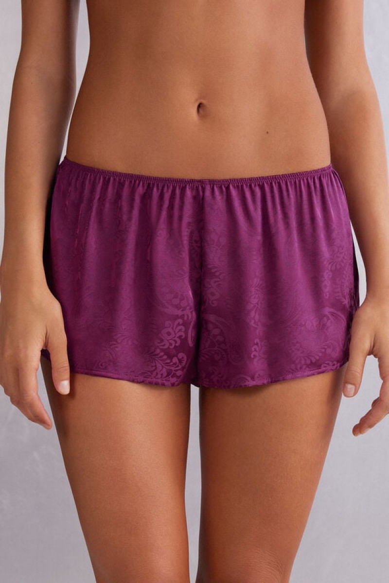 Intimissimi Velvet Paisley Satin Jacquard Shorts Ljubičaste | SN-ITMSM58391