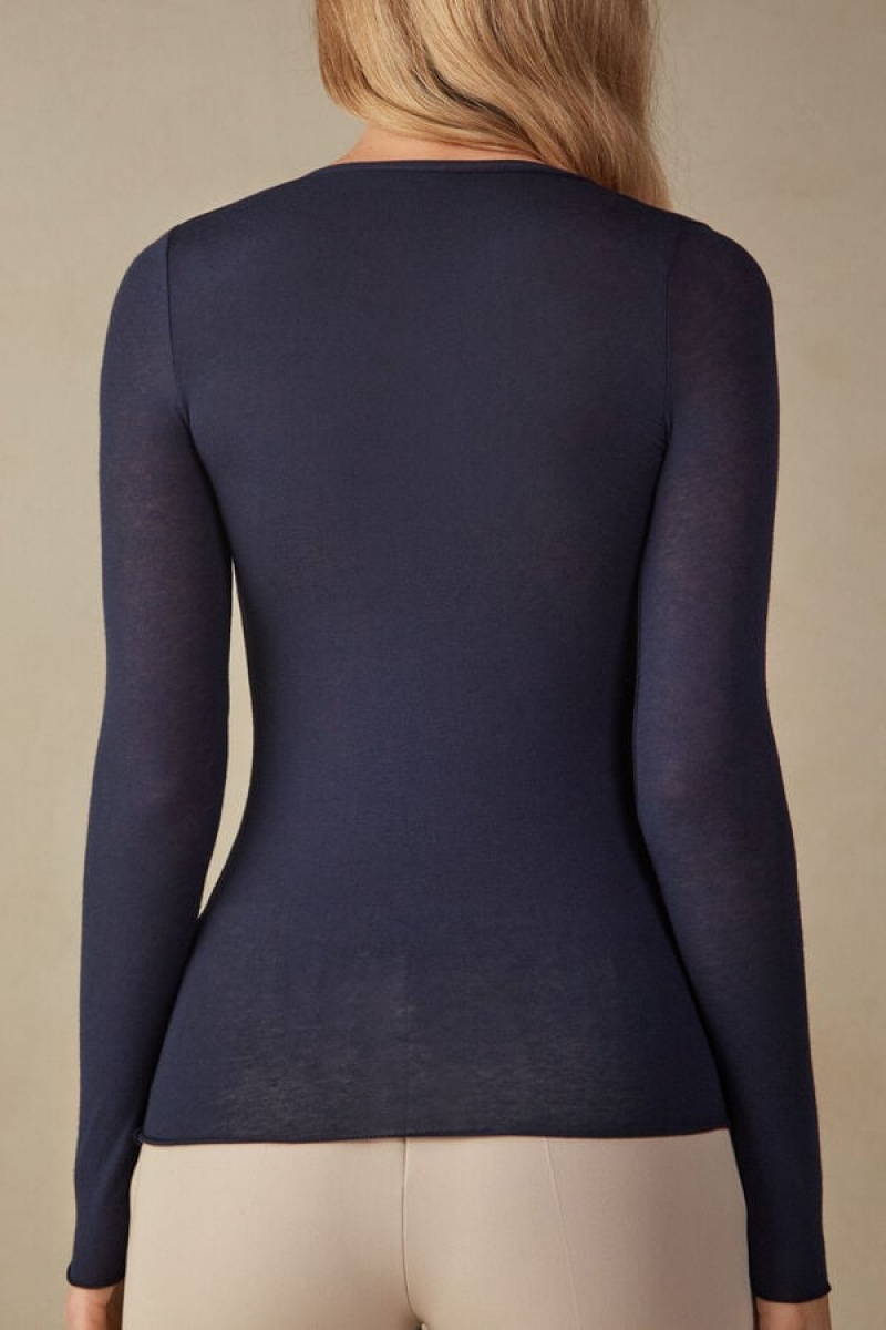 Intimissimi V-neck Top In Modal Ultralight With Cashmere Plave | SN-ITMSM58088