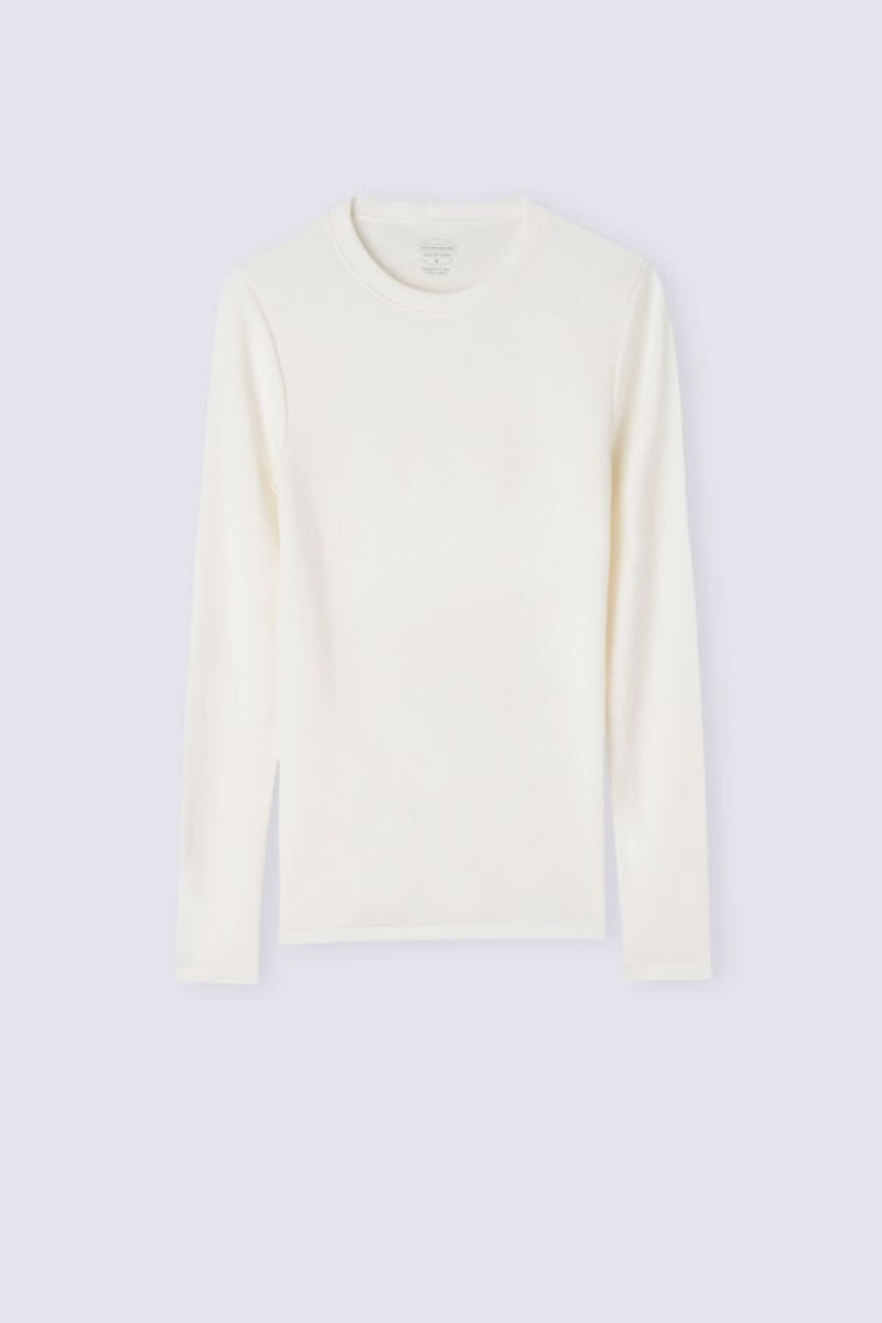 Intimissimi Vuna & Cotton Long Sleeve Crewneck Top Bijele | SN-ITMSM58120