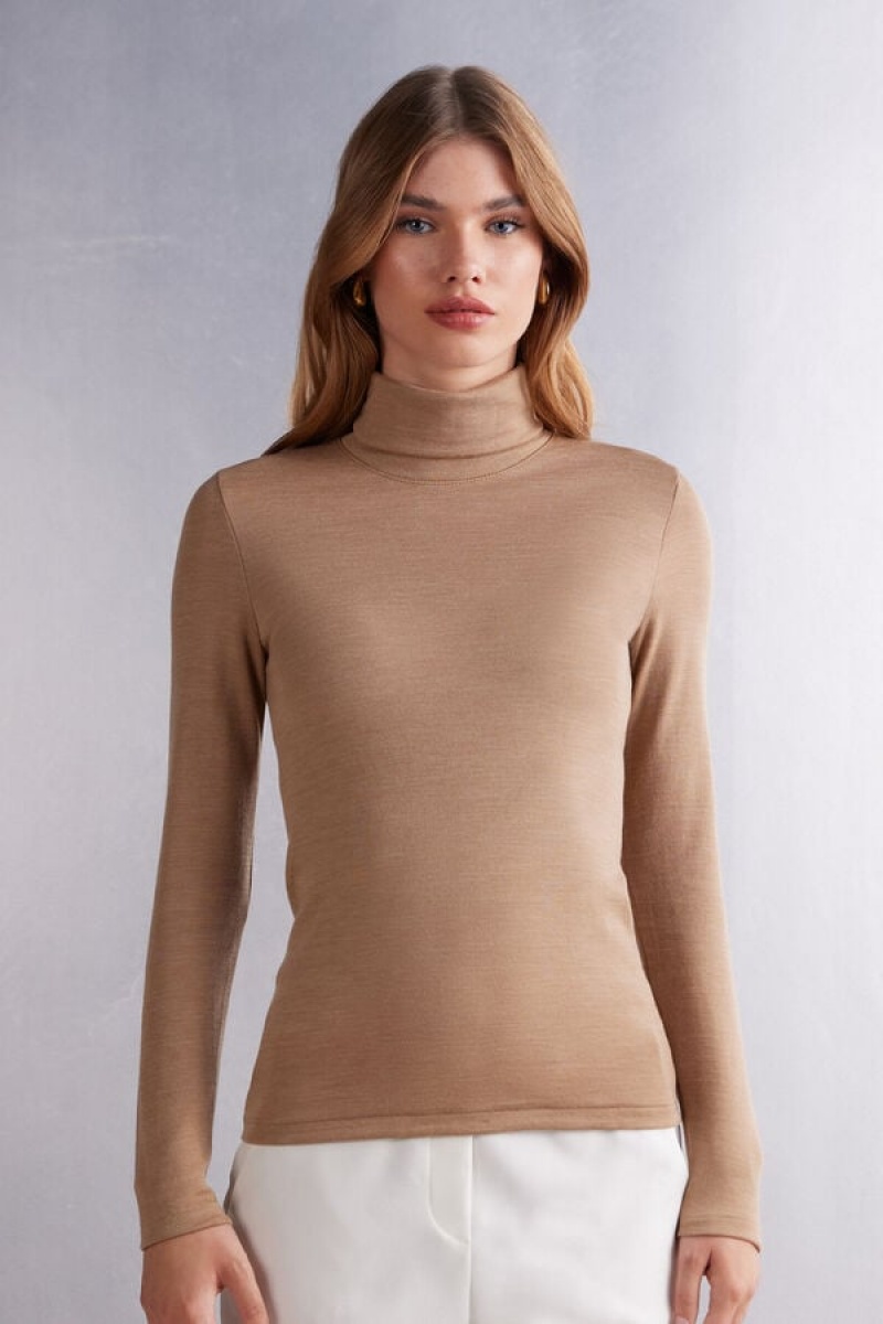 Intimissimi Vuna & Cotton Long Sleeve High Collar Top Smeđe | SN-ITMSM58121