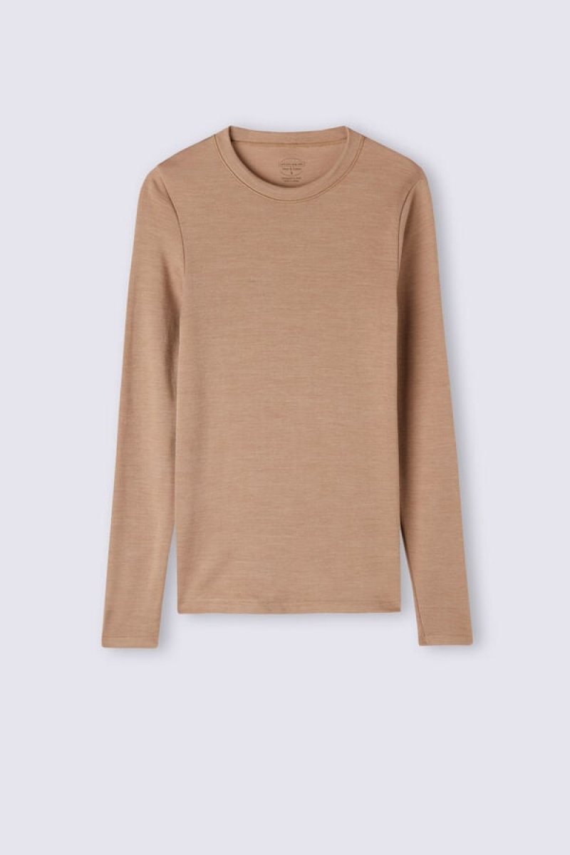 Intimissimi Vuna & Cotton Long Sleeve Crewneck Top Smeđe | SN-ITMSM58122