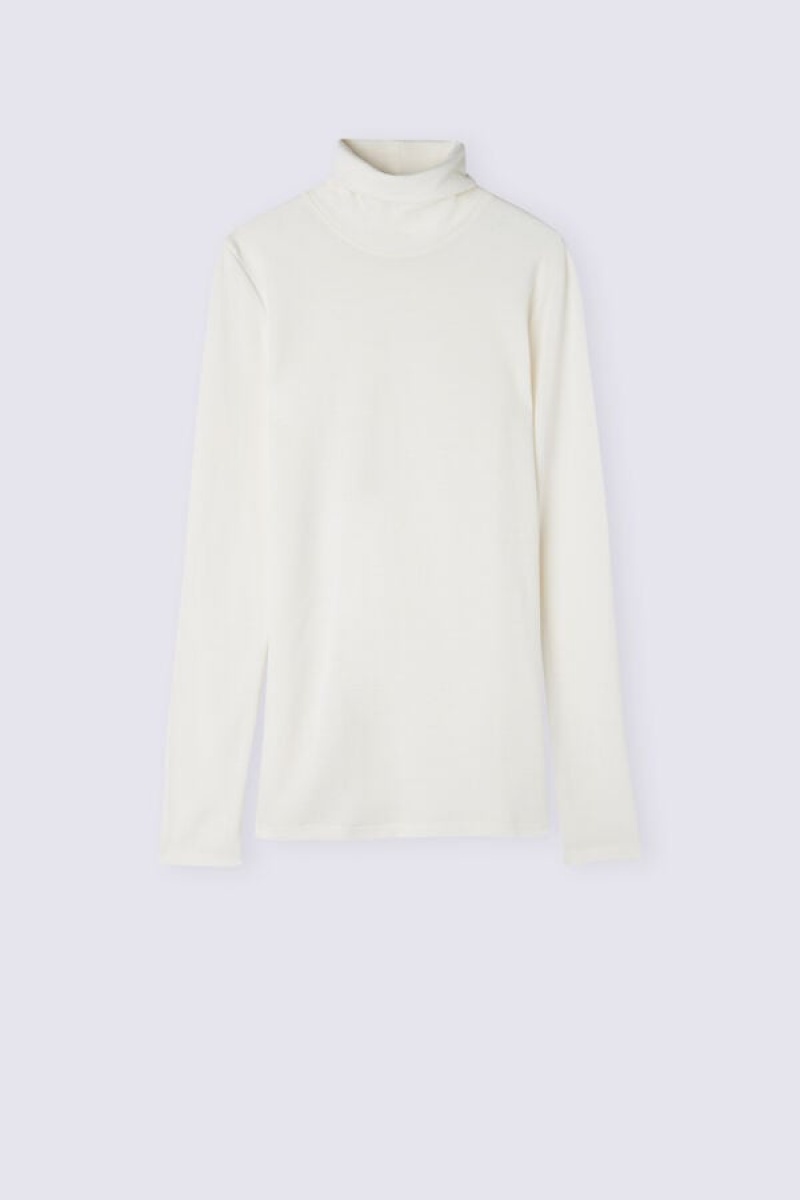 Intimissimi Vuna & Cotton Long Sleeve High Collar Top Bijele | SN-ITMSM58129