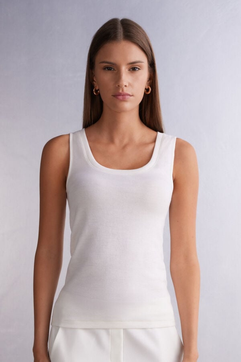 Intimissimi Vuna & Cotton Tank Top Bijele | SN-ITMSM58032