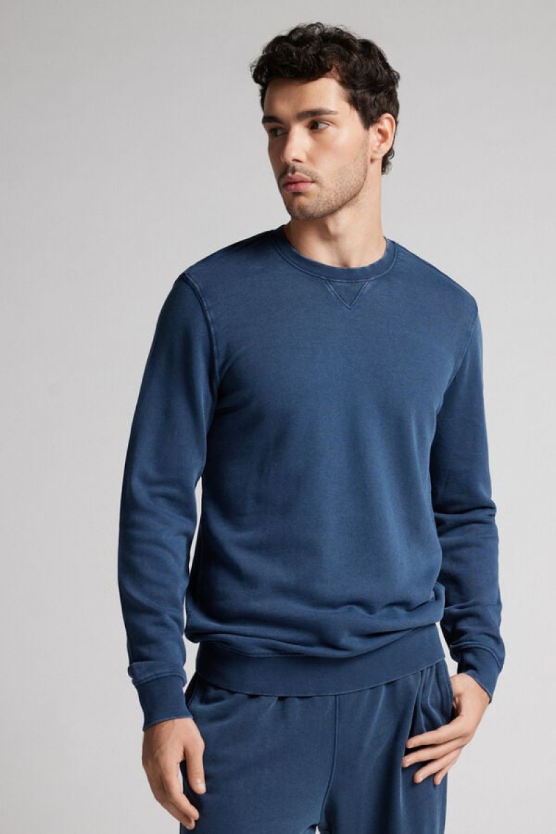 Intimissimi Washed Kolekcija Crewneck Sweatshirt Plave | SN-ITMSM58654