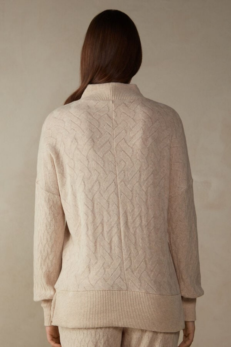 Intimissimi Winter Braid Long Sleeve Jacquard Top Bež | SN-ITMSM58217